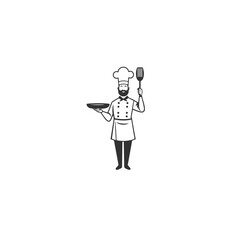 Silhouette of a chef holding a frying pan on a white background