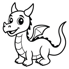 Hand drawn fantasy baby dragon drawing contour for coloring book Cute dragon coloring page for kids