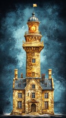 Obraz premium A Majestic Stone Tower Under a Starry, Nebulous Night Sky