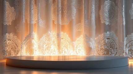Elegant Lace Curtain Backdrop with Illuminated Platform