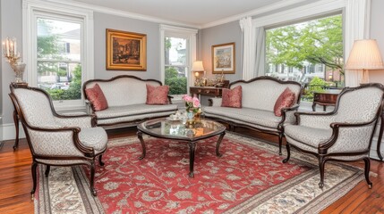 Elegant Living Room Interior Design with Antique Furniture