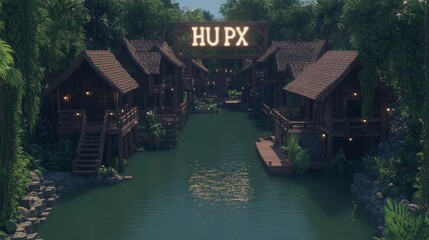 Obraz premium Tropical Riverfront Wooden Houses Resort HUPX