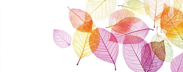 Obraz premium Colorful Translucent Leaves Delicate Fall Design White Background