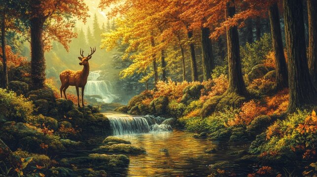 A grandiose deer in a peaceful forest 