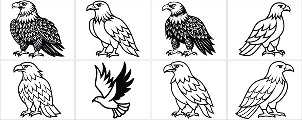 Elegant Standing Eagle Illustrations, eagle Vector Set