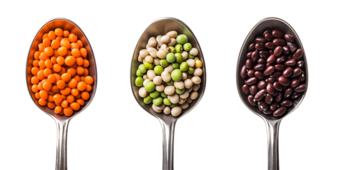 Spoons with Assorted Legumes | Lentils, Beans, Healthy Food, Isolated