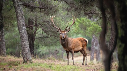 A grandiose deer in a peaceful forest 