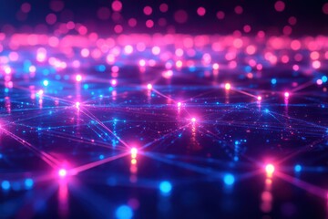 Obraz premium A network of interconnected devices forming a digital web, with bright neon lines