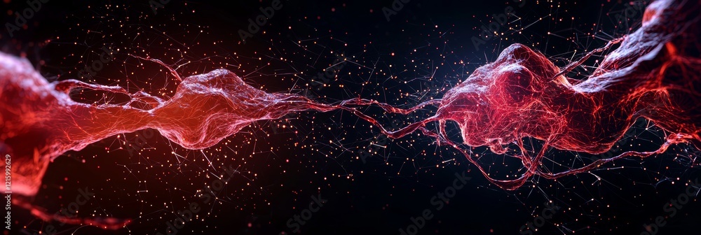 Wall mural ai development machine learning training concept. abstract red and black cosmic landscape with spark