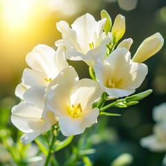 Fototapeta premium White flowers sunlit garden closeup nature bloom