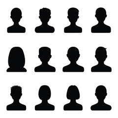 Set of man and woman head icon silhouette, Male and female avatar profile sign, face silhouette logo vector, logo, editable file