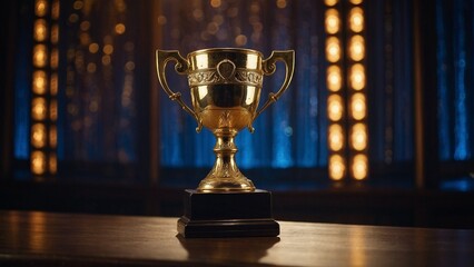 An antique trophy with a shimmering backdrop and flashing lights represents accomplishment and celebration. Ideal for contests, rewards, and joyous events View Less
