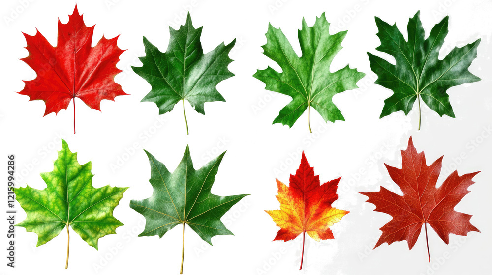 Poster deciduous leaves on transparent background generative ai