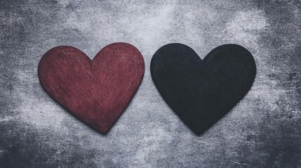 Obraz premium Two Wooden Hearts Contrast Dark and Light Love