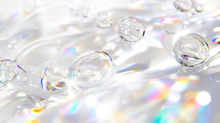 Fototapeta premium Crystal Clear Water Droplets Iridescent Reflections Serene Surface