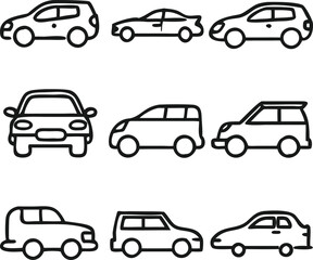 Simple Line Art Illustration of Various Car Models