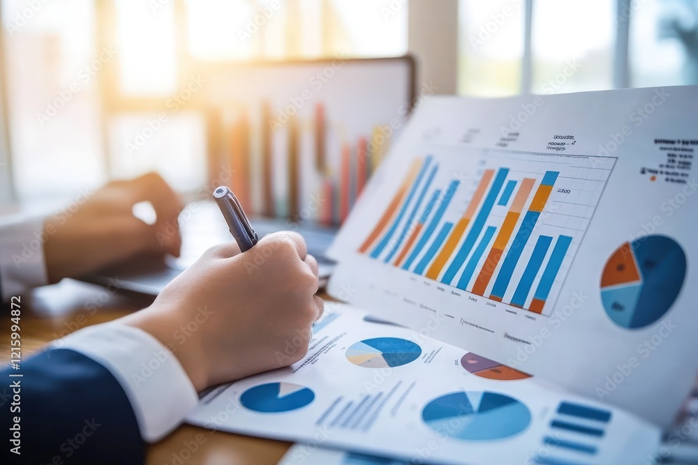 Poster analyzing business data charts graphs financial report review