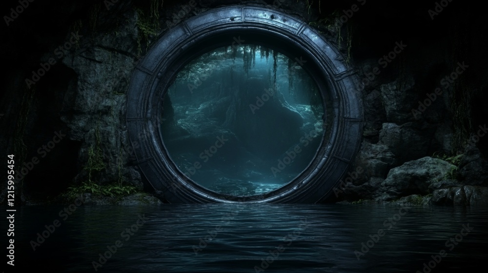 Poster underwater portal mysterious submerged circular gateway