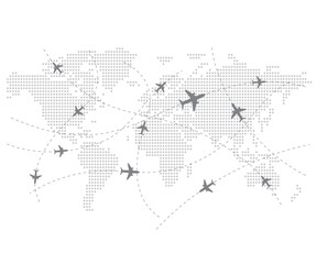 World Map and Global Airline Vector stock illustration