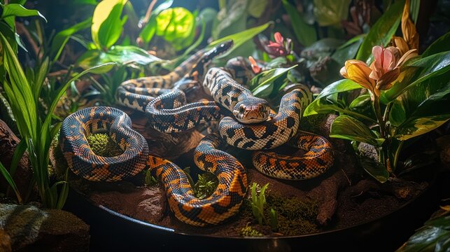 Stunning Anthill Python Trio in Lush Tropical Habitat