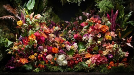 Naklejka premium Vibrant Floral Arrangement, Rich Colors, Lush Greenery