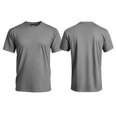   Gildan gray T-shirt template, front and back view mockup, on a  transparent background png