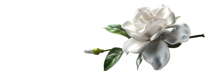 Naklejka premium A striking white gardenia flower against a transparent background.