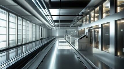 A high-tech poultry farm with automated feeders and climate control systems