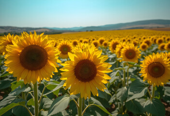 Obraz premium Golden Fields: The Radiant Beauty of a Sunflower Garden