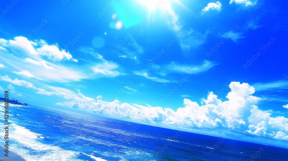 Canvas Prints Vibrant Ocean Seascape Under Sunny Skies and Clouds