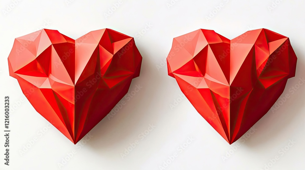 Poster unique red heart designs on transparent background generative ai