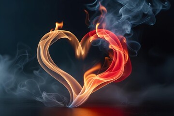 a flame in the shape of a heart, with one side glowing brightly and the other side dim or extinguished