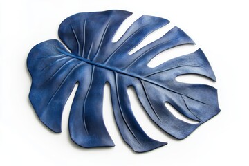 Deep Blue Monstera Leaf Leather Craft White Background