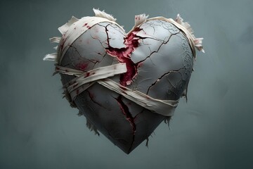 A heart with visible cracks and bandages, symbolizing the emotional scars and healing process after abuse