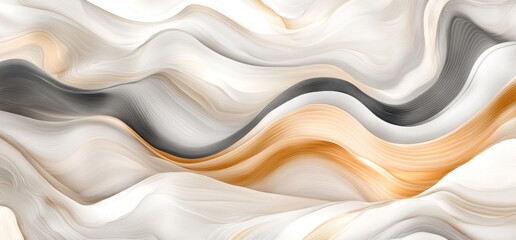 Abstract Wave Painting: Serene Beige, Gray, and Gold Hues