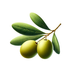 Vector isolated olives. Green olives fruits with leaves on a branch isolated on white background.