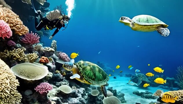 coral reef and divers