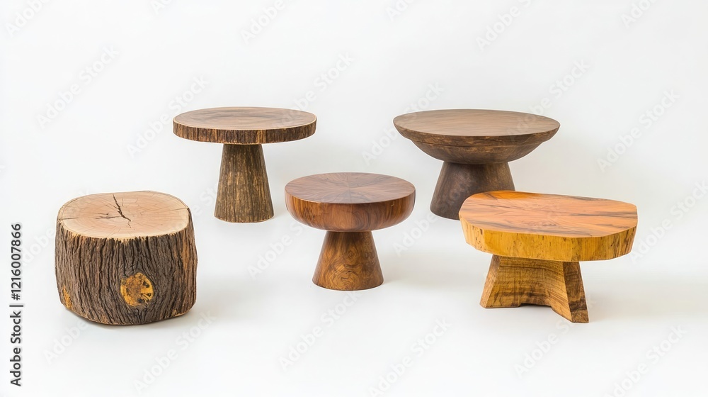 Poster unique collection of brown wooden tables on display generative ai