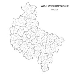 Administrative Vector Map of the Greater Poland Voivodeship (Wielkopolskie) with Municipality Areas (Obszary Gmin), Municipalities (Gminy), and Counties (Powiaty) Subdivisions - Poland (Polska) 2025 