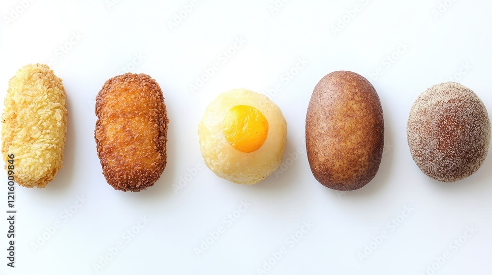 Poster crispy fried chicken nuggets in a delightful array generative ai