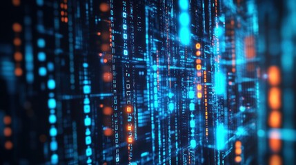 Digital Data Stream Blue Orange Glowing Matrix Abstract Background