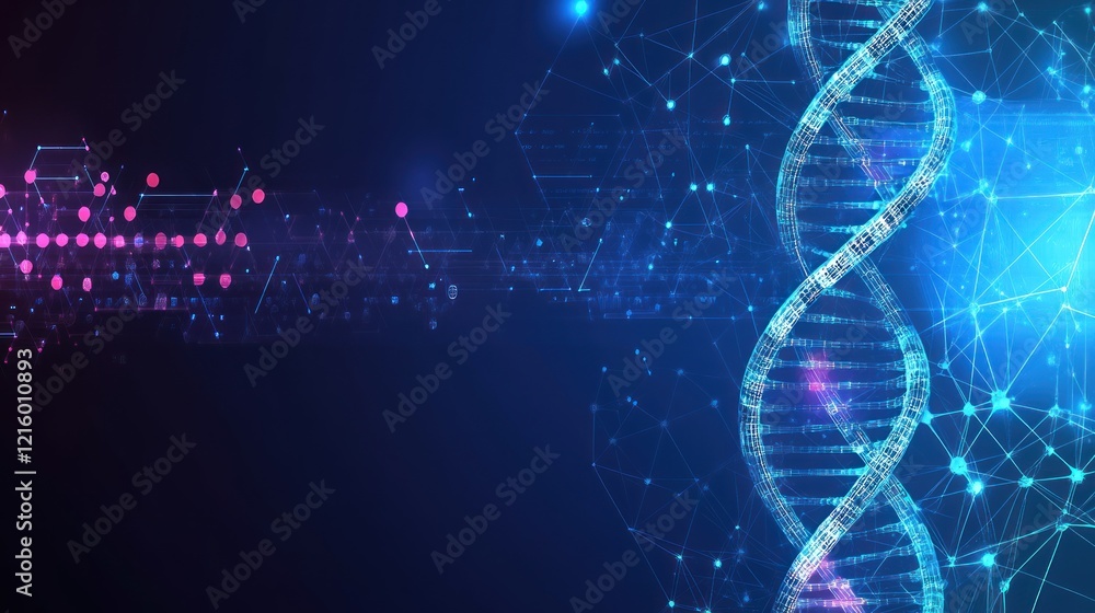 Poster digital dna helix structure blue network background