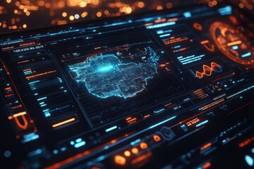 A sleek virtual assistance interface with AI-driven troubleshooting tools and interactive dashboards