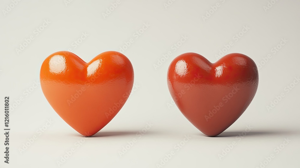 Poster vibrant heart-shaped objects on solid background generative ai