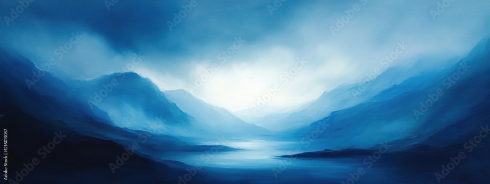 Poster tranquil blue gradient, deep dark blue transitioning to soft sky-blue, creating a serene and calming
