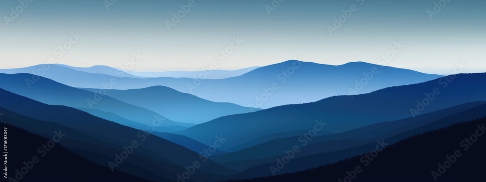 Poster serene blue gradient, deep navy transitioning to soft sky-blue, creating a calming and immersive atm