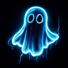 Fototapeta premium A glowing neon ghost-like figure with a blue and pink aura on a dark background.