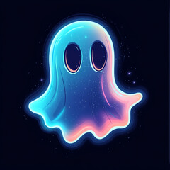 Fototapeta premium A glowing neon ghost-like figure with a blue and pink aura on a dark background.