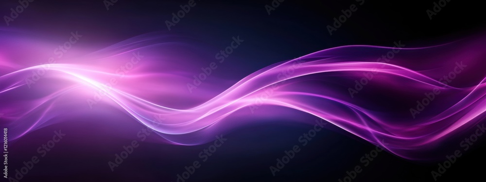 Poster ethereal purple light patterns, intricate beams intertwining softly against a dark gradient backgrou