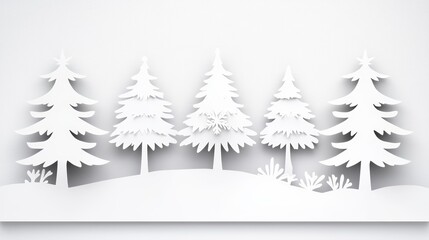 Fototapeta premium White Papercut Winter Forest Scene Holiday Card